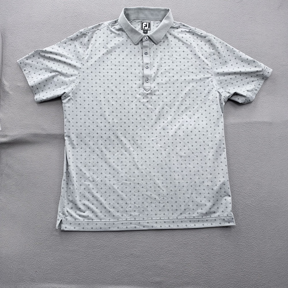 FootJoy Polo Shirt Mens XL Gray Geometric Wine Golf Performance Stretch